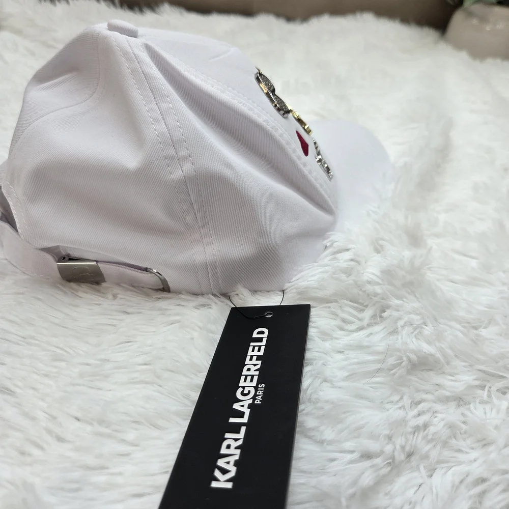 Karl Lagerfeld Paris White‎ Charm Logo Baseball Cap NWT